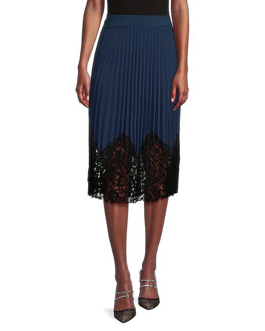 Saks Fifth Avenue Pleated Lace Trim Midi Skirt