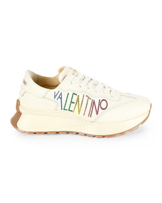 Valentino Bags by Mario Valentino Reginal Glitter Logo Leather Platform Sneakers