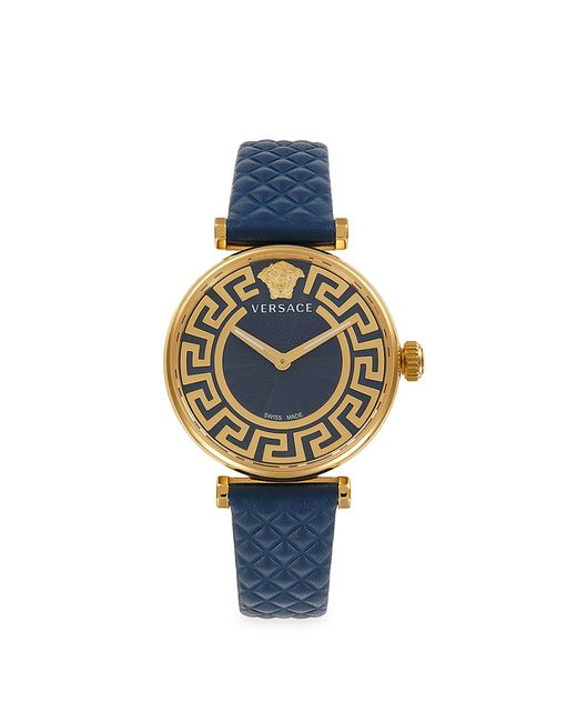 Versace Greca Chic 35MM IP Goldtone Stainless Steel Leather Strap Watch