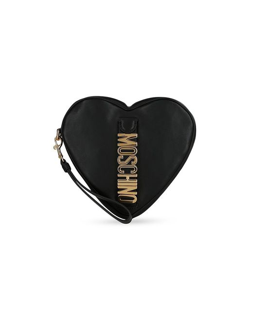 Moschino Logo Heart Leather Wristlet Pouch