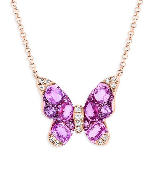 Effy 14K Rose Gold Diamond Butterfly Pendant Necklace