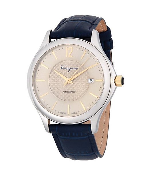 Salvatore Ferragamo 41MM Stainless Steel Automatic Leather Strap Watch