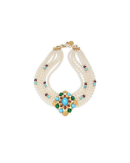 Ben-Amun Crystal and Faux Pearl Strand Collar Necklace