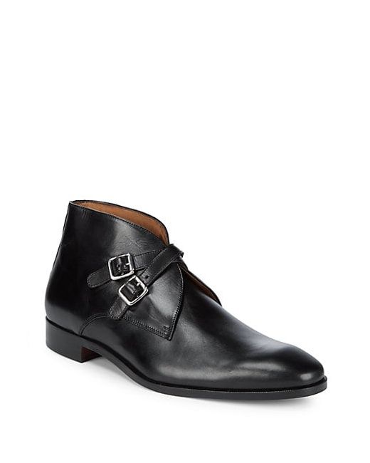 Massimo Matteo Leather Double Monk Strap Mid Top Dress Boots