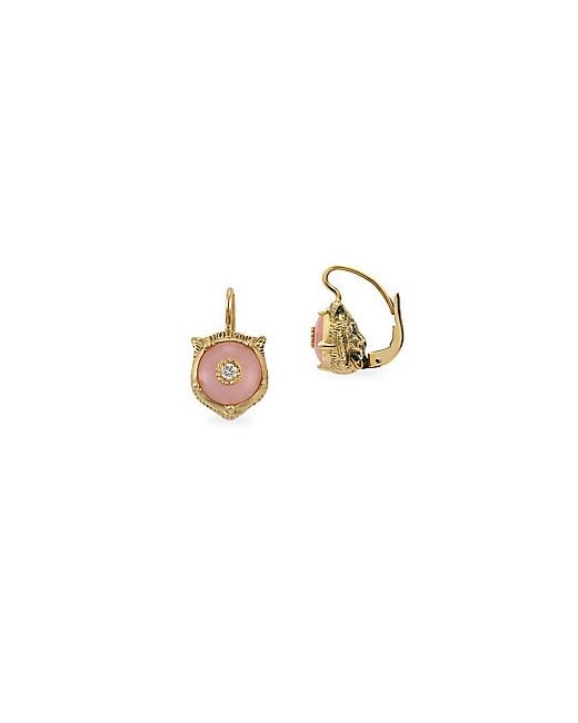 Gucci Feline Head Pink Opal Diamond Drop Earrings