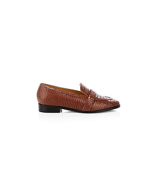 Schutz Romina Crocodile-Embossed Leather Penny Loafers