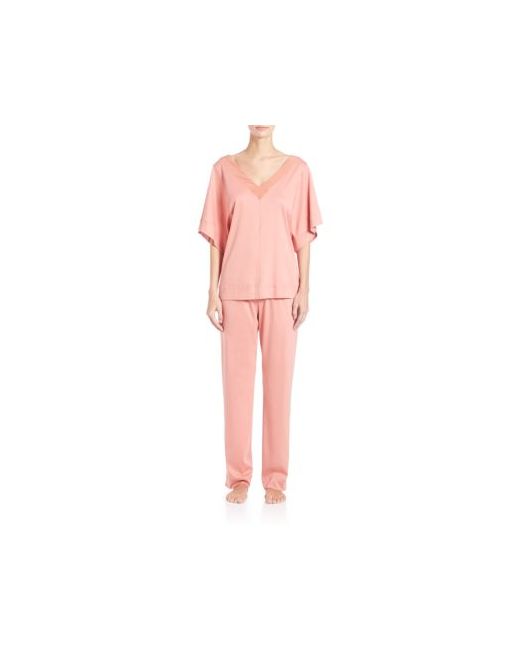 Hanro Nuria Chiffon-Trimmed Cotton Pajamas