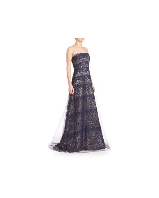Rene Ruiz Strapless Layered Lace Gown