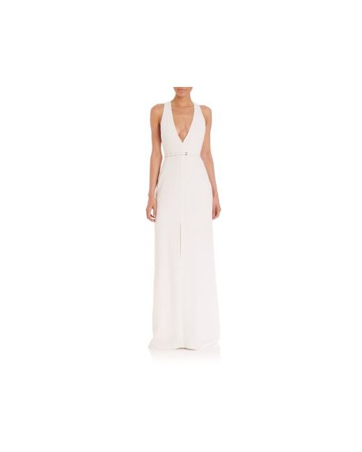 Halston Heritage Hardware Accented V-Neck Gown