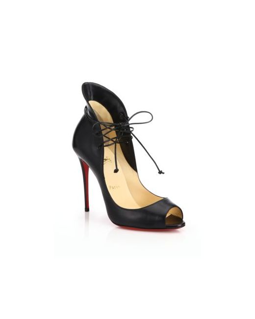 Christian Louboutin Leather Peep-Toe Lace-Up Sandals
