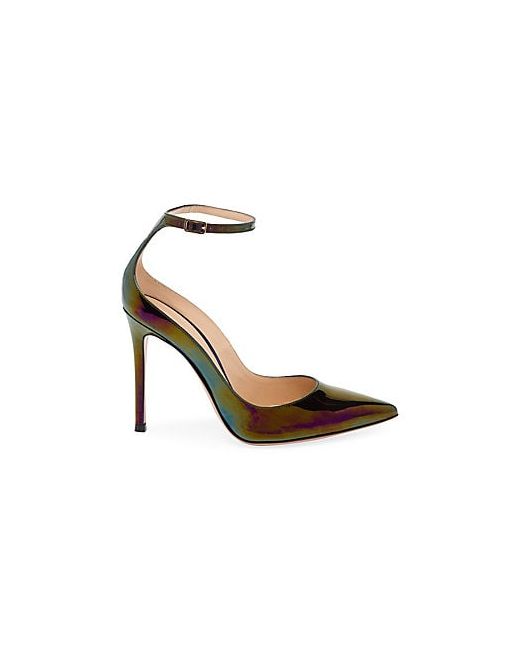 Gianvito Rossi Iridescent Leather Point Toe Ankle Strap Pumps