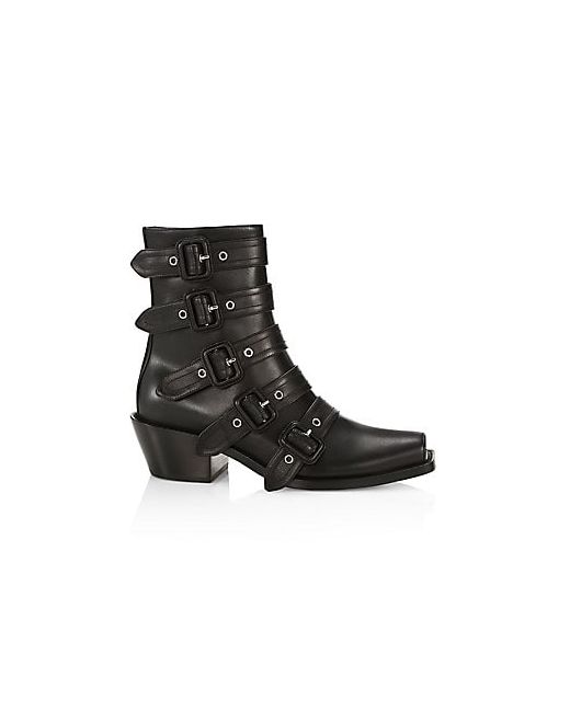Burberry Buckled Leather Peep-Toe Ankle Boots