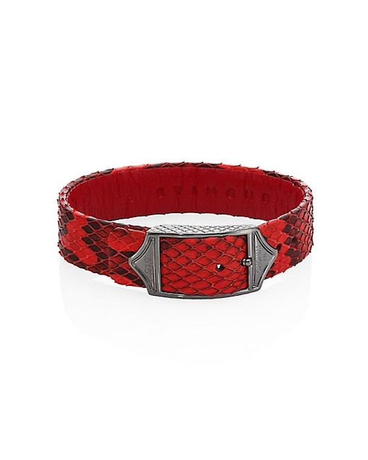 StingHD Luxe Platinum-Plated Pure Silver Python Leather Buckled Bracelet