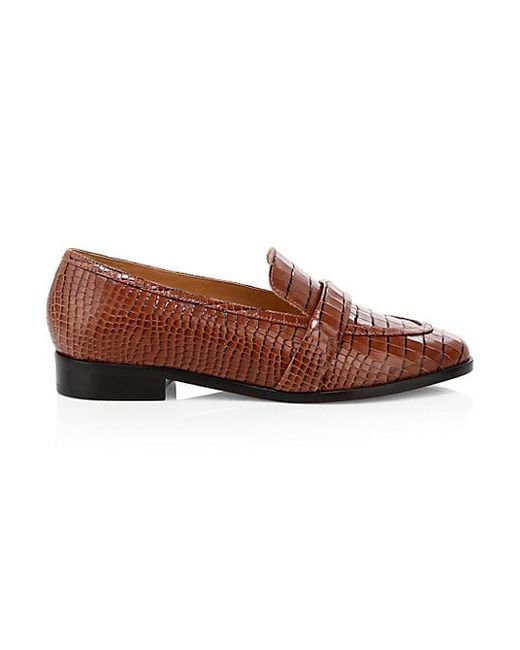 Schutz Romina Crocodile-Embossed Leather Penny Loafers