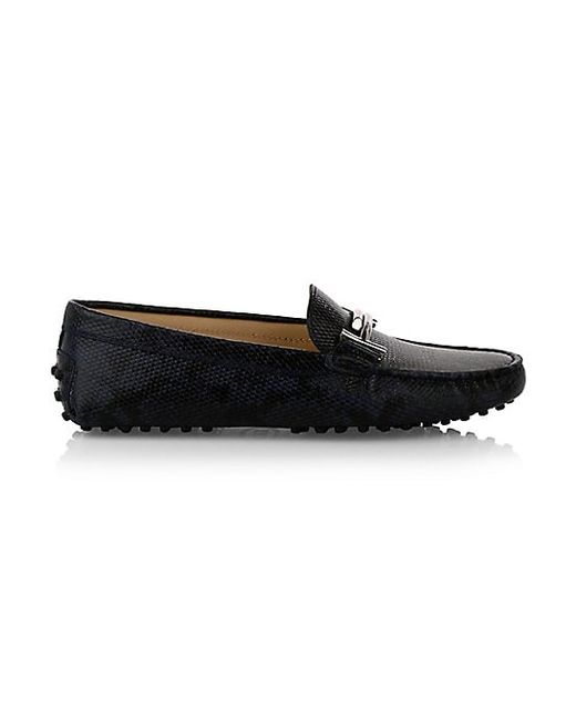 Tod's Double T Gommini Snakeskin-Embossed Leather Penny Loafers