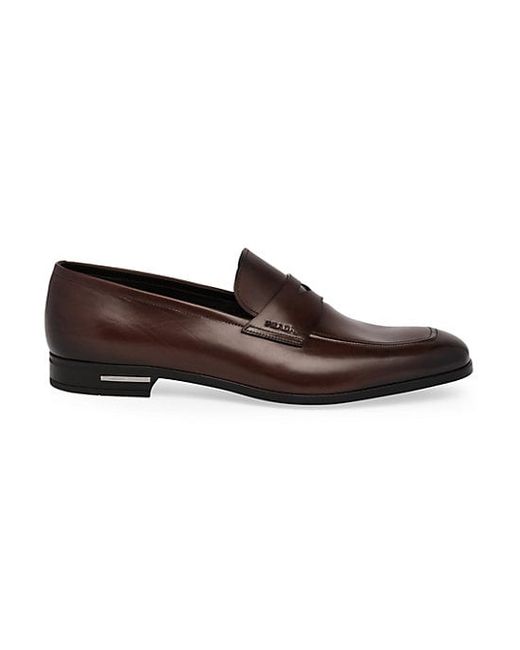 Prada Brushed Leather Penny Loafers 10.5