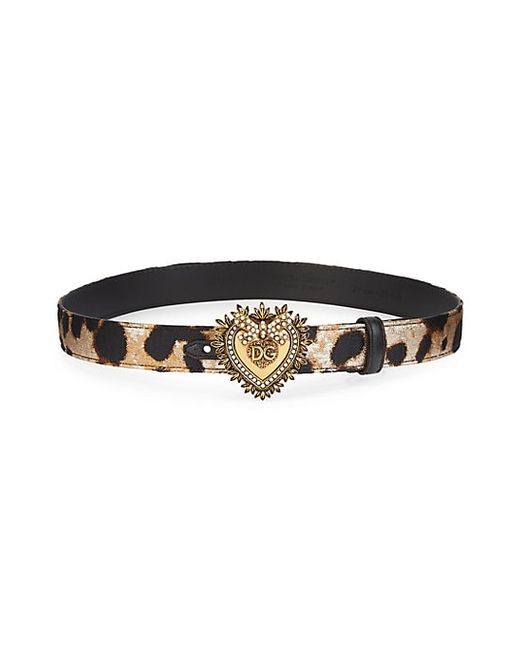 Dolce & Gabbana Heart Leopard-Print Leather Belt 80