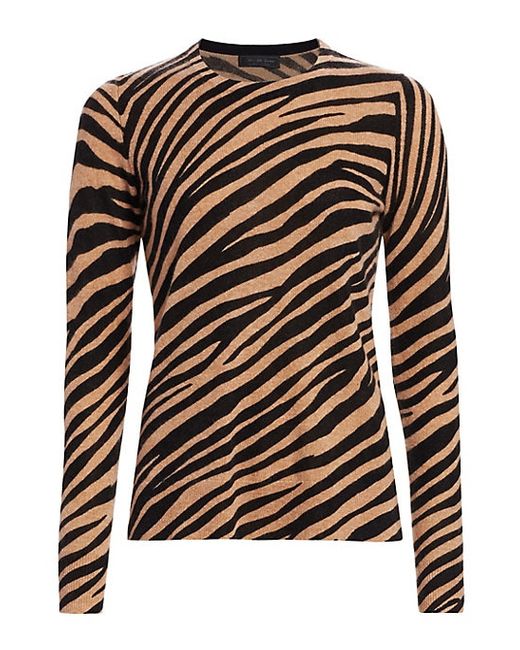 Saks Fifth Avenue COLLECTION Zebra Cashmere Crewneck Sweater Classic