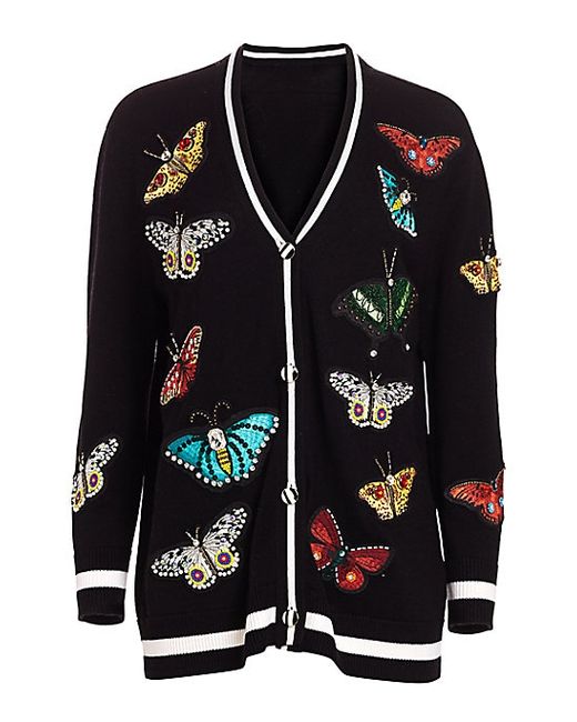 Alice + Olivia Bradford Butterfly-Embroidered Wool-Blend Cardigan