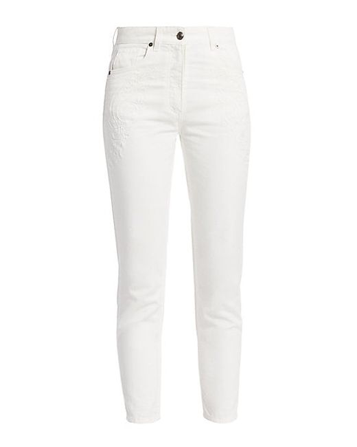Etro Scroll Paisley Embroidered Cropped Skinny Jeans