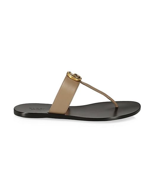 Gucci Marmont Leather Thong Sandals With Double G