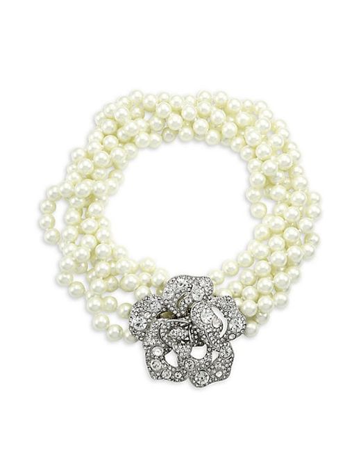Kenneth Jay Lane Glass Pearl Crystal Flower Multi-Strand Necklace