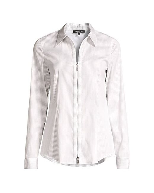 Lafayette 148 New York Connor Pinstripe Zip-Front Shirt White