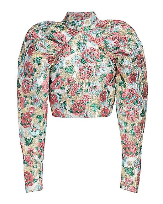 Rotate Birger Christensen Kim Floral Jacquard Puff-Sleeve Blouse Morning