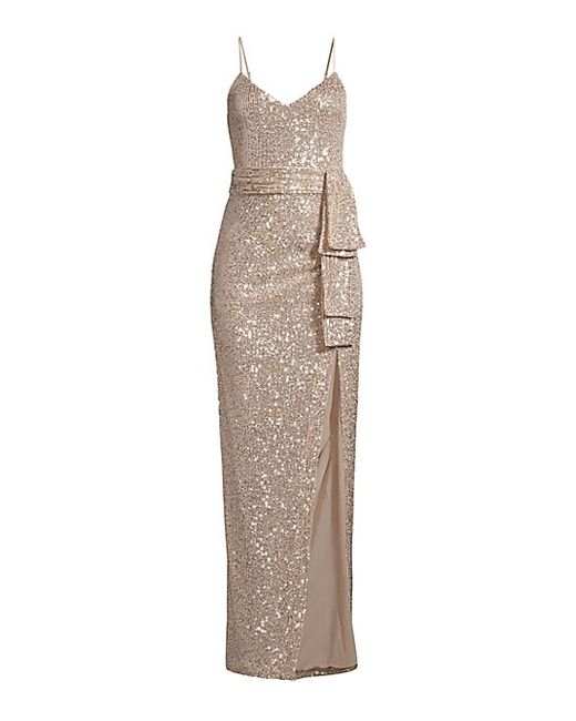 Likely Emile Draped Sash Sequined Gown