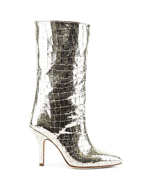 Paris Texas Metallic Croc-Embossed Leather Mid-Calf Boots