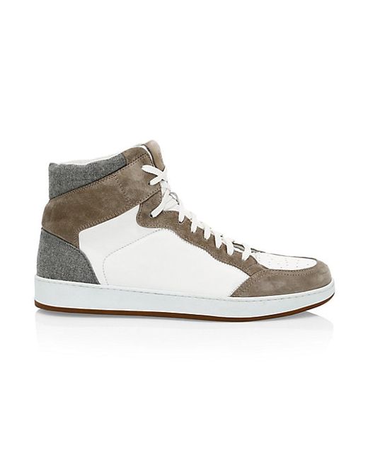 Eleventy Mix Media Leather Wool High-Top Sneakers