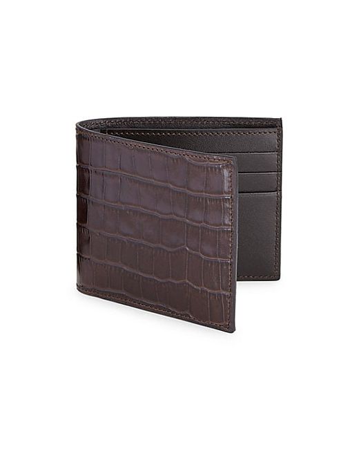 Saks Fifth Avenue COLLECTION Croc-Embossed Leather Bifold Wallet Dark