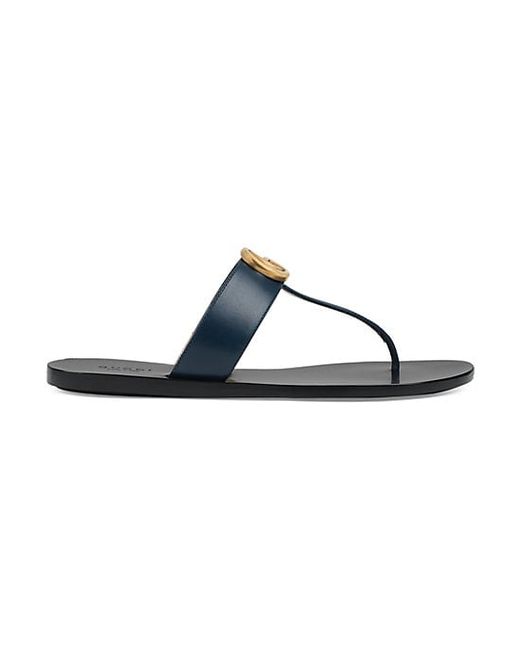 Gucci Marmont Leather Thong Sandals With Double G