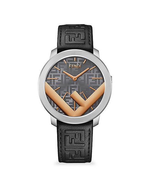 Fendi Timepieces Run Away Stainless Steel Leather Strap Watch