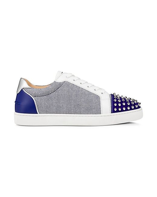 Christian Louboutin Seavaste Spikes Leather Canvas Low-Top Sneakers