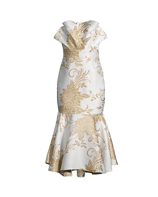 Mestiza New York Pericon Metallic Jacquard Floral Flounce Midi Dress
