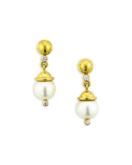 Elizabeth Locke Pearl 19K Yellow 10-11MM White Diamond Drop Earrings