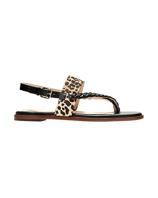 Cole Haan Anica Braided Leopard-Print Calf Hair Leather Slingback Thong Sandals