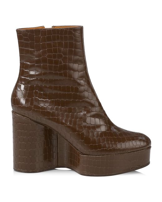 Clergerie Bliss 4 Croc-Embossed Leather Platform Wedge Boots 39.5 9.5