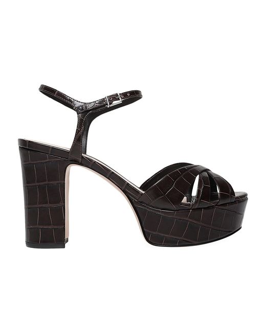 Schutz Keefa Croc-Embossed Leather Platform Sandals