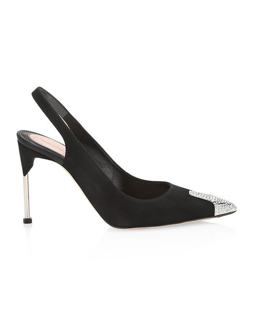 Alexander McQueen Crystal Point-Toe Leather Slingback Pumps 39.5 9.5