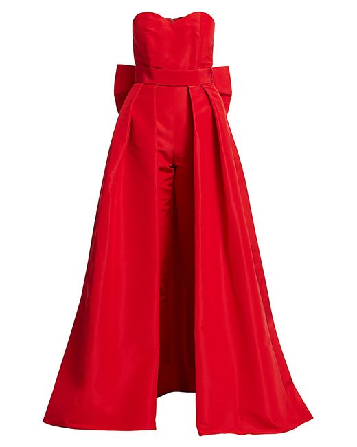 Alexia Maria Faille Bow-Back Jumpsuit with Convertible Skirt
