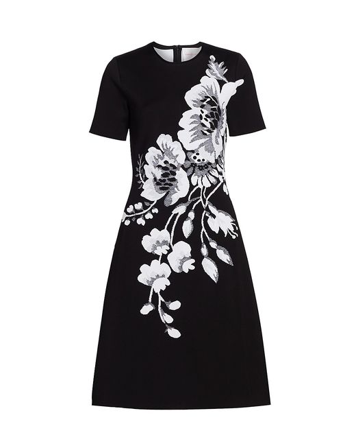 Carolina Herrera Floral Jacquard Short Sleeve Dress