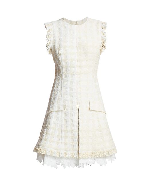 Oscar de la Renta Fringe Tweed A-Line Dress