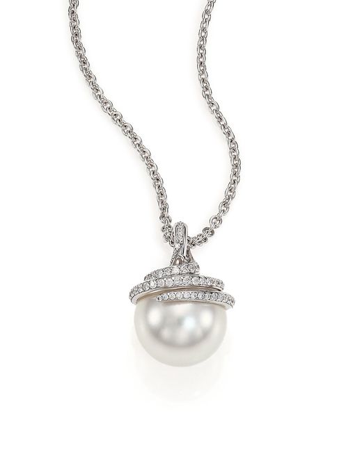 Mikimoto Twist 11MM Cultured South Sea Pearl Diamond 18K Pendant Necklace