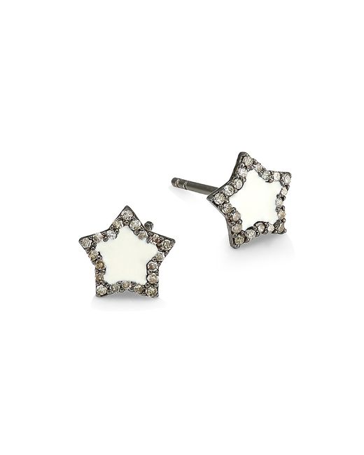 Nina Gilin 14K Black Rhodium Silver Diamond Star Stud Earrings