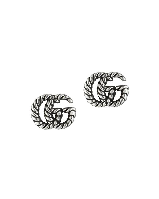 Gucci Stud Earrings In Aged Sterling With Double G Motif
