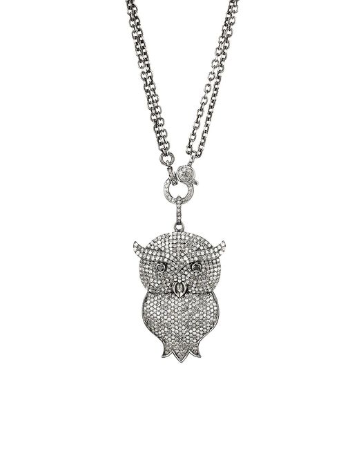 Nina Gilin Black Rhodium-Plated Owl Pendant Double-Chain Necklace