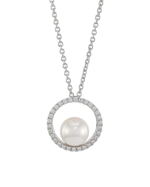 Mikimoto Japan 18K 7MM Cultured Akoya Diamond Pendant Necklace