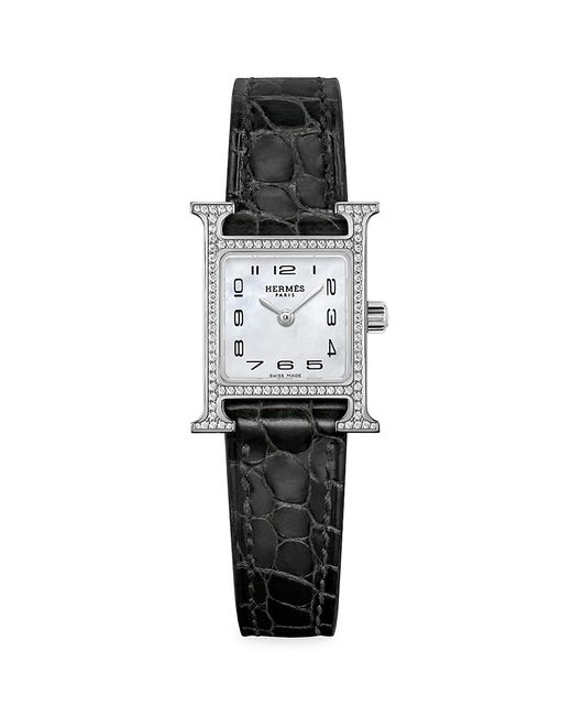Hermès Heure H Diamond Steel Alligator Strap Watch